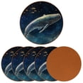 thumbnail image 2 of Whale 6-Piece Microfiber Leather Round Coaster Set, 11x11 cm/4.3x4.3 in, Drink Coasters for Home and Office, Easy to Clean, Black Color, 2 of 6