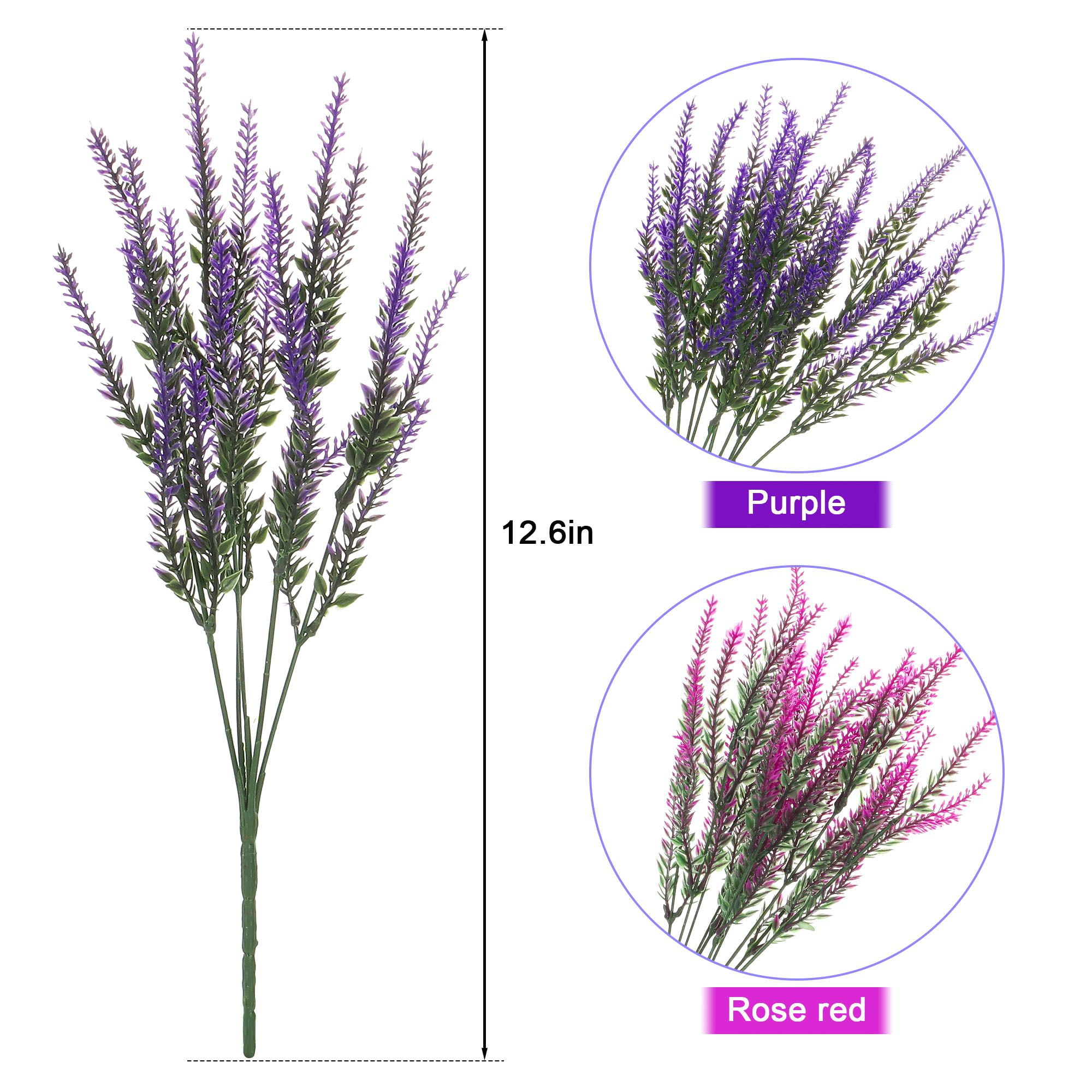 Deago 4 Bundles Artificial Lavender Flowers Outdoor UV Resistant Fake Flowers No Fade Faux Plastic Plants Garden Porch Window Box Decorating (Rose Red)