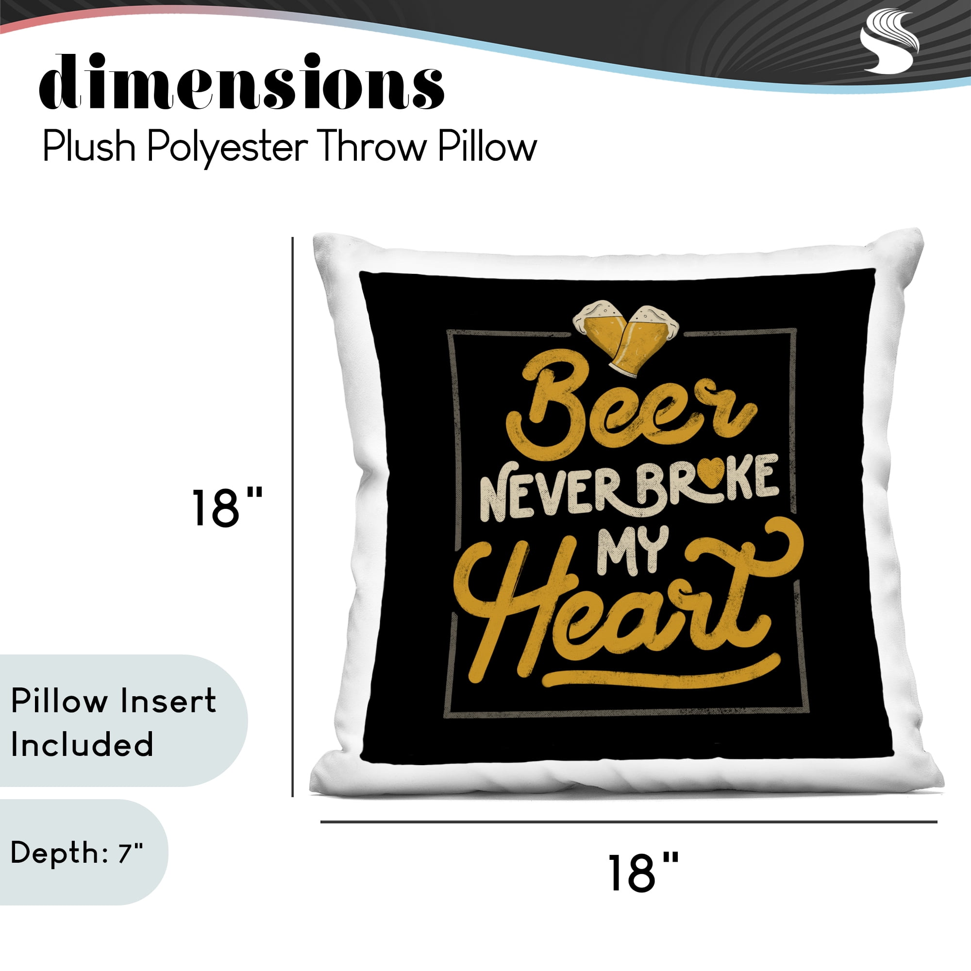 Stupell Industries Beer Never Broke My Heart Decorative Printed Throw Pillow, design by EduEly Designs, 18 x 7 x 18