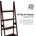 thumbnail image 2 of PJ Wood 5 Tier Wooden Ladder Shelf Organizer Bookcase Display Stand, Home Office, Espresso, 2 of 10