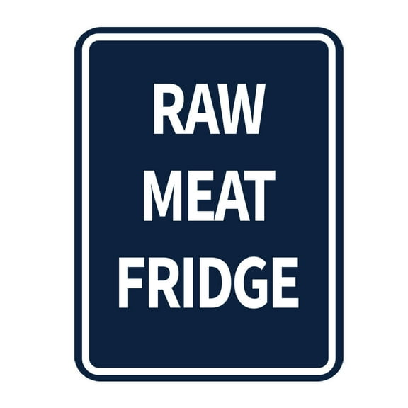 Signs ByLITA Portrait Round Raw Meat Fridge Door or Wall Sign Durable ABS Plastic | Laser Engraved | Easy Installation | Kitchen | Hygiene Sign (Navy Blue / White) - Large