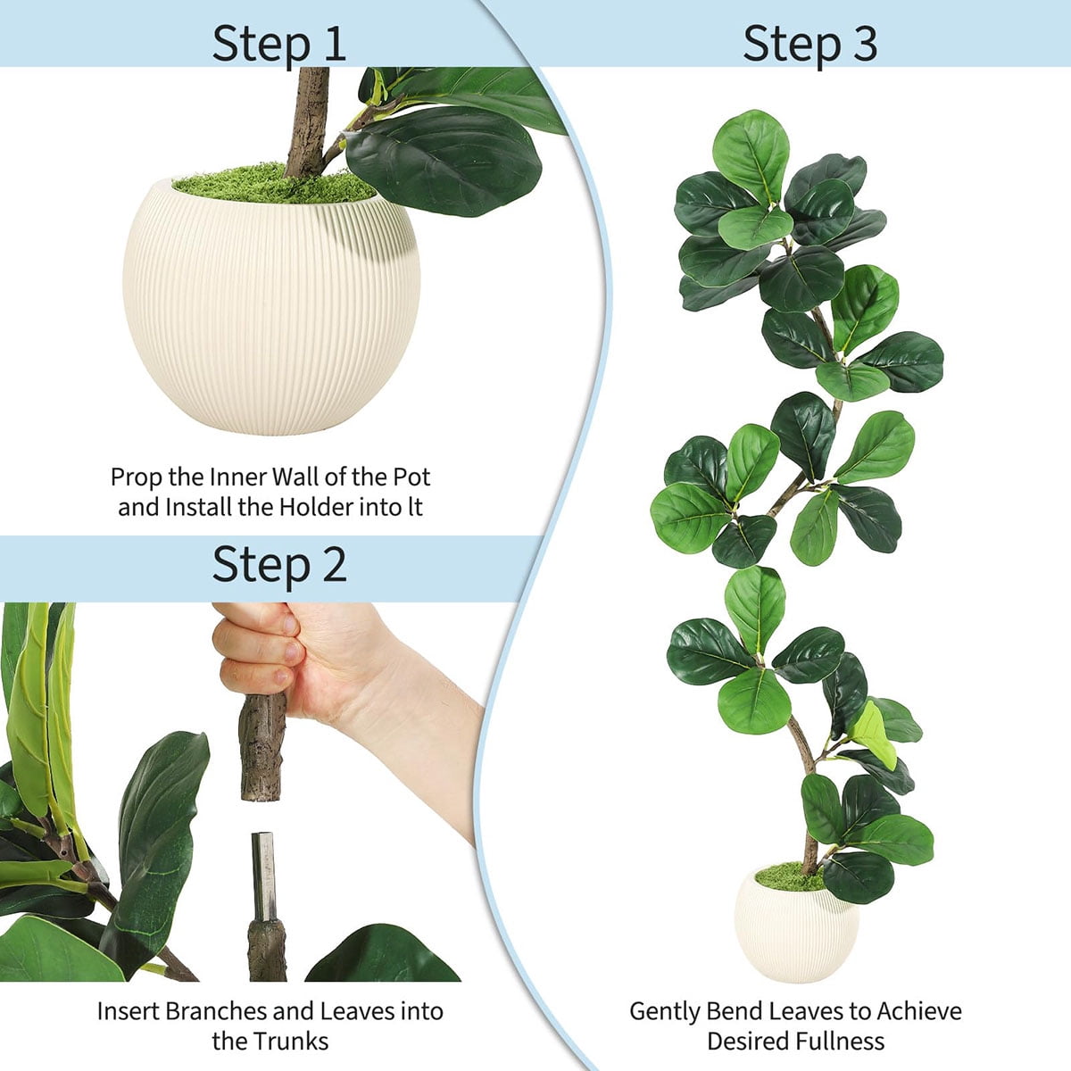Ataucjin 5ft Fiddle Leaf Fig Artificial Tree, Faux Plants Indoor with Moss&White Planter, Fake Rubber Tall Fake Floor Plant in Pot,Artificial Trees for Home Office Living Room Decor