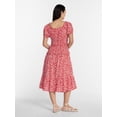 thumbnail image 3 of Time and Tru Women's Smocked Cotton Peasant Midi Dress, Sizes XS-XXXL, 3 of 5