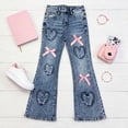 thumbnail image 5 of CAIVO Girls Embroidered Heart Flared Leg Jeans With Bow Detail For Daily Wear Classic Kids Trousers, 5 of 8