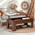 thumbnail image 2 of HOMCOM Table Basse à Plateau Relevable avec Compartiment de Rangement Caché et Tablette, Brun, 2 of 9