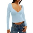 thumbnail image 1 of Diconna Women Slim Fit Shirt Autumn Backless Long Sleeve Side Slit Crop Tops Trendy Solid Color Basic Tee, 1 of 2
