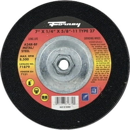 Forney Industries 71879 Type 27 Circular Shape Depressed Center Grinding Wheel, 7 in Dia x 1/4 in T,