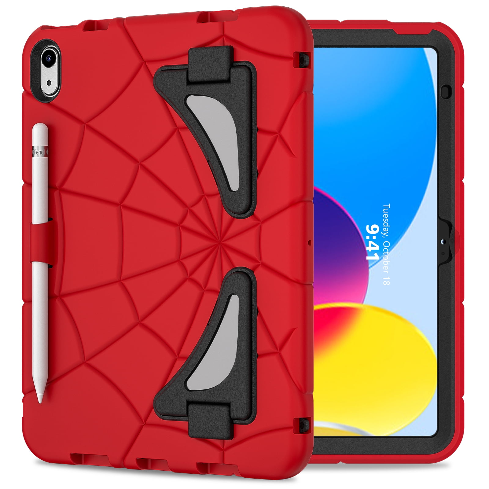 ELEHOLD Case For Apple iPad 11th(A16) 2025, Heavy Duty Shockproof Pencil Holder Foldable Kickstand Rugged Protective Cover Boys Children For iPad 11th 2025, Red+Black