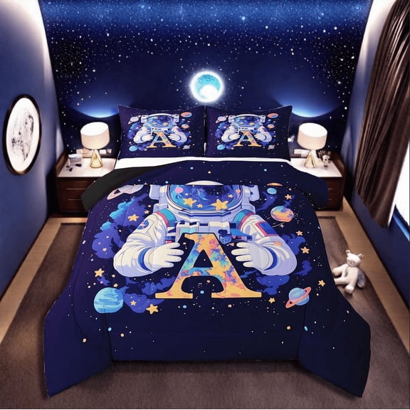 Astronaut Comforter Set Twin Size Outer Space Themed Bedding Sets Galaxy Starry Sky Print Bedding Comforter Sets Universe Theme Down Comforter Planet Star Decor Duvet Insert