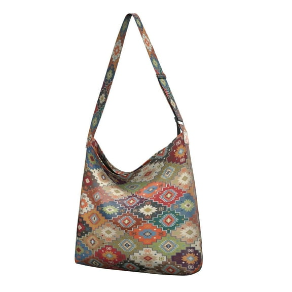Ethnic Tribal Crossbody Shoulder Bag - Natural Floral Sling Tote, Lightweight Adjustable Minimalist Handbag