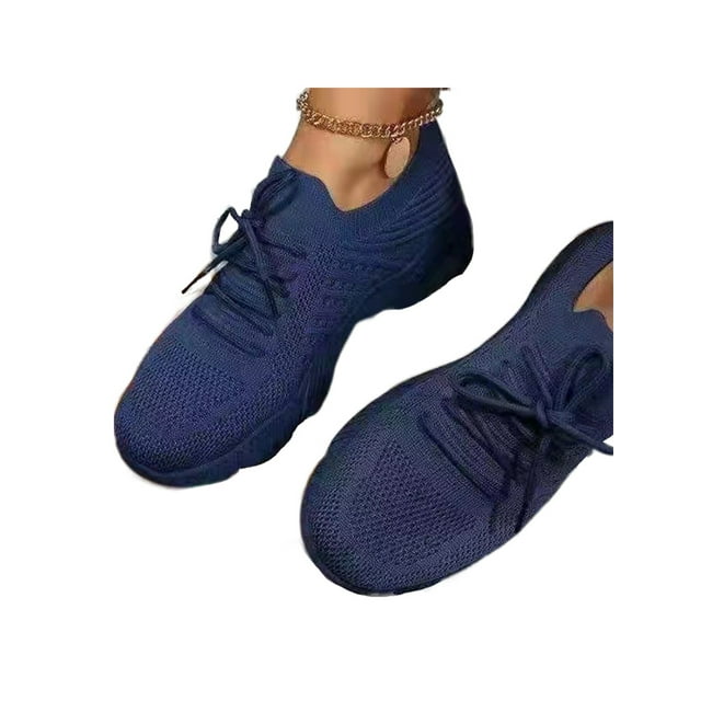 MAWCLOS Womens Athletic Shoes Sport Sneakers Mesh Non-Slip Running Shoe Knit Upper Gym Flats Blue 7