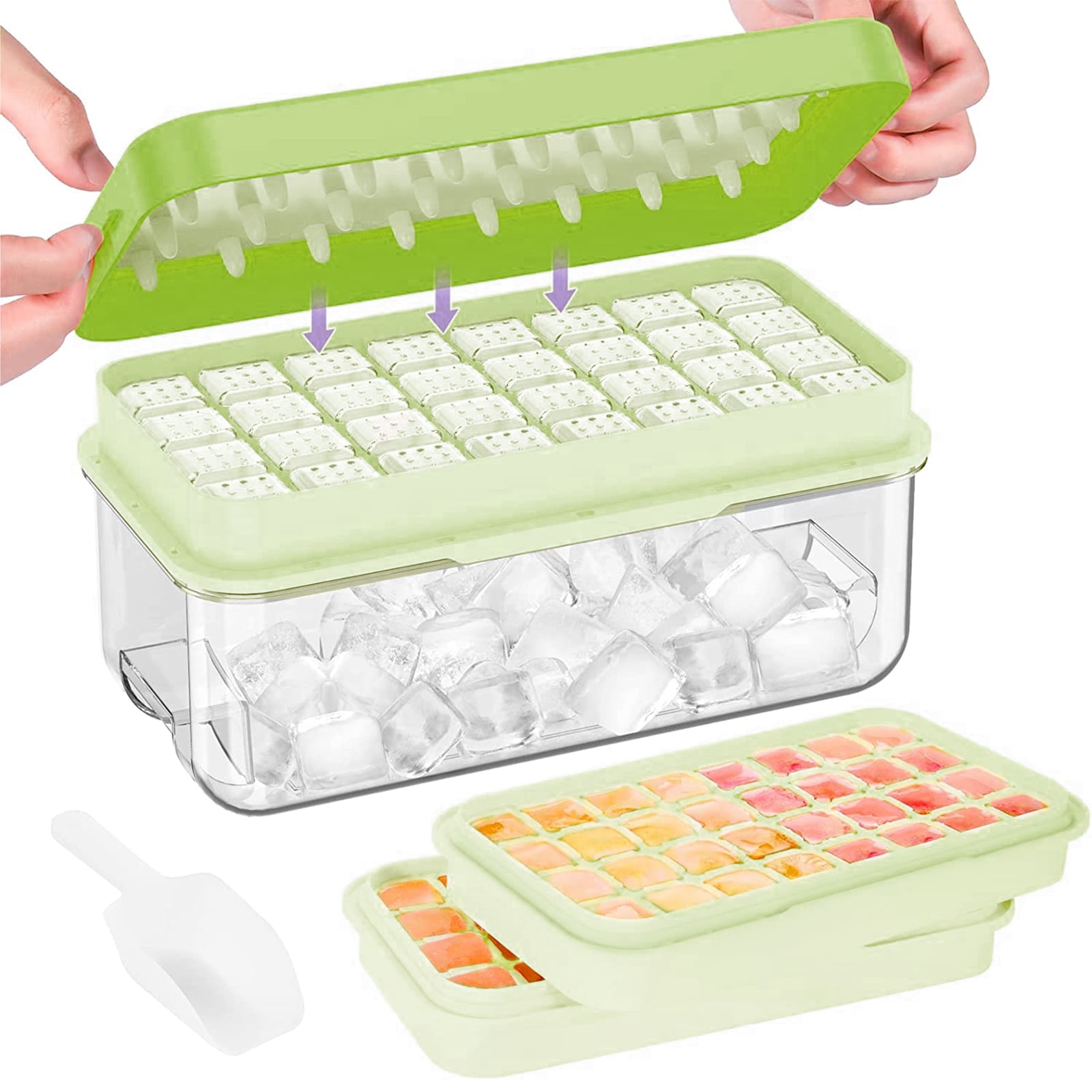 Ice Cube Trays for Freezer, 64 Nuggets Ice Cubes Green Molds, Silicone