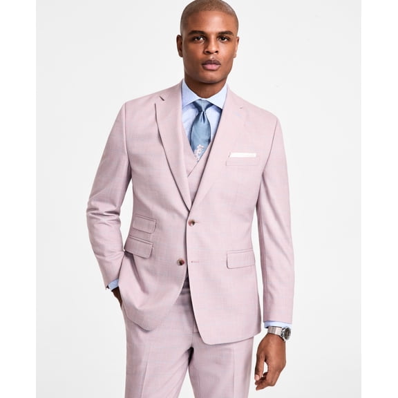 Tayion Mens Regular fit Suit Jacket Blazer 52 R Pink Blue Plaid