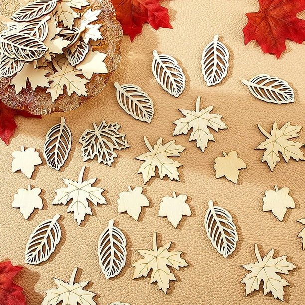 80 Pieces Unfinished Wood Cutouts Maple Leaves Wooden Crafts Fall