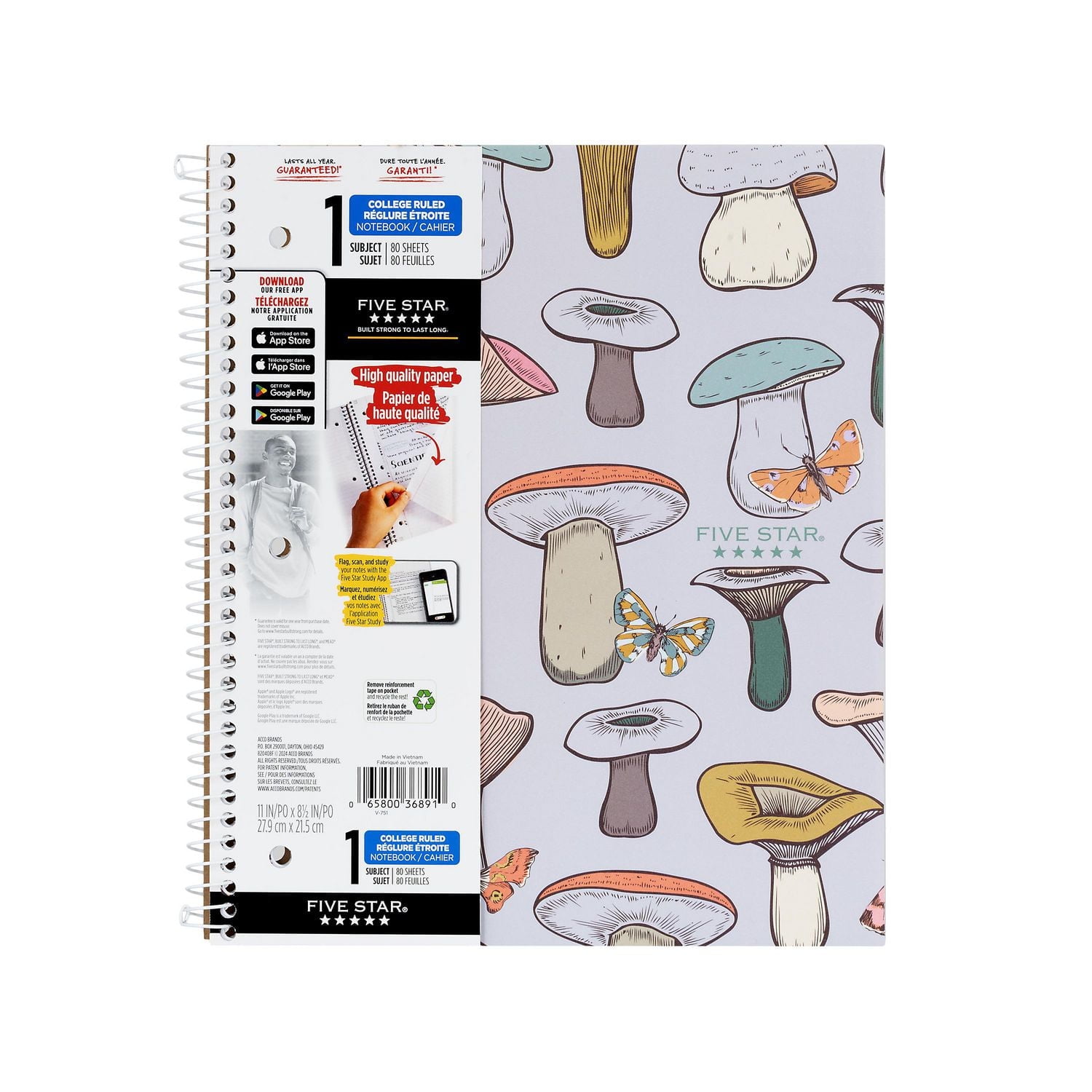 Five Star 1 Subject Mushrooms Notebook 160 pages