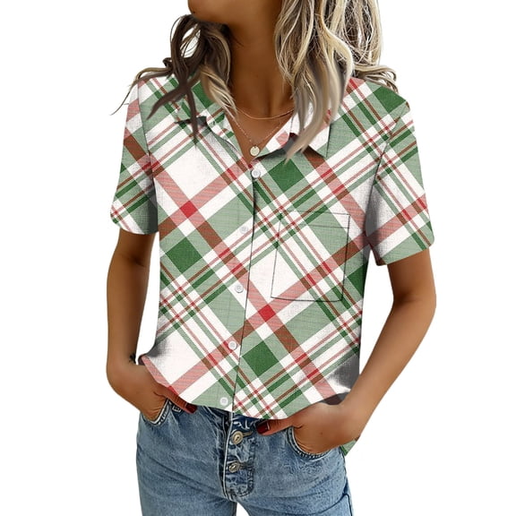 Dwralegc Womens Short Sleeve Tunic Blouse V Neck Button Down Shirts Business Dressy Casual Outfits Work Summer Spring Solid Color Short Sleeve Top Green 2XL