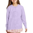 thumbnail image 2 of ZHOGXU Big Kids Girls Cardigan Sweater Coat Knit Long Sleeve Round Neck Open Front Buttons Solid Color Soft Comfortable Coat For Autumn Winter Daily Wear Purple 8-9 Years, 2 of 5