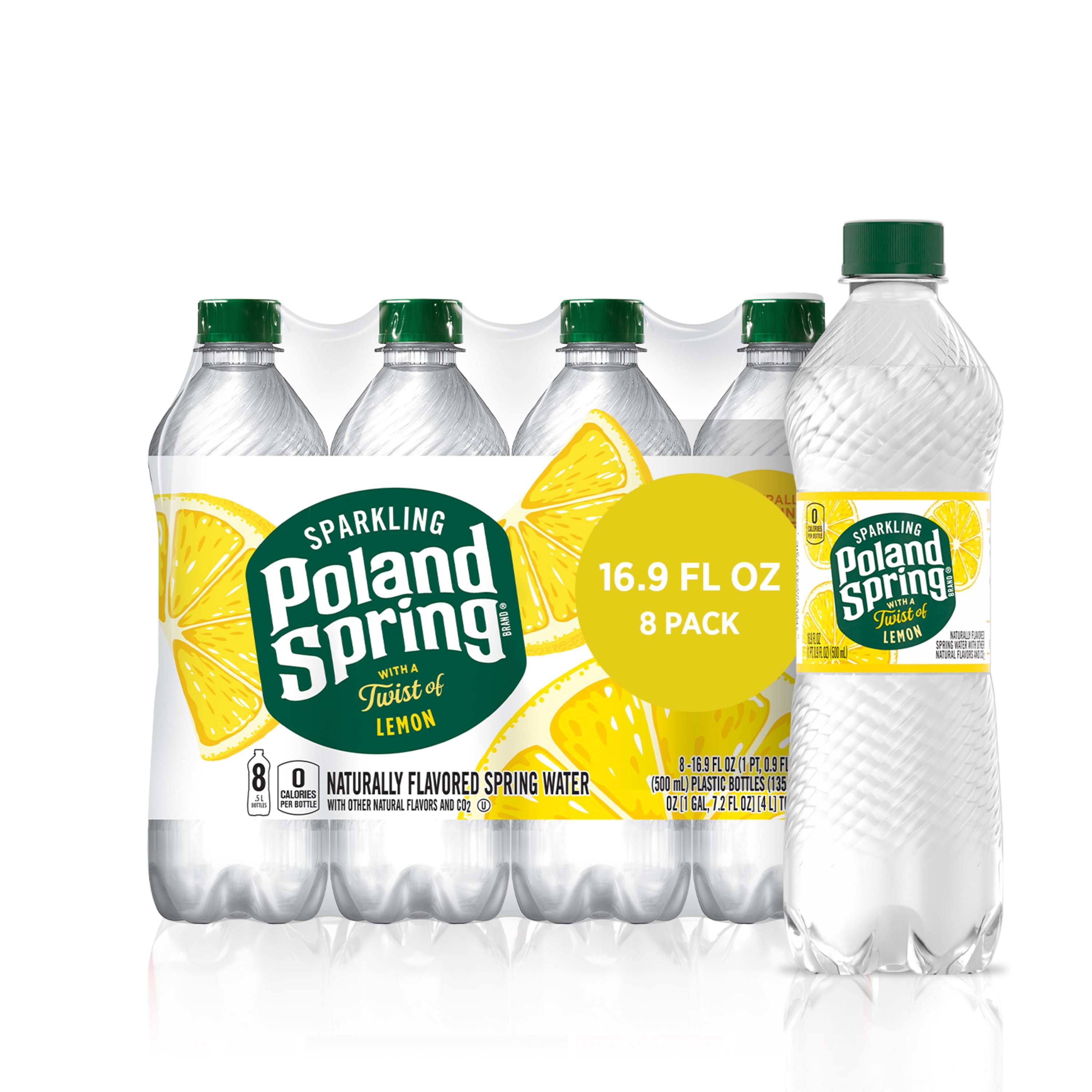 Poland Spring Sparkling Water, Lively Lemon, 16.9 oz. Bottles (8 Count)