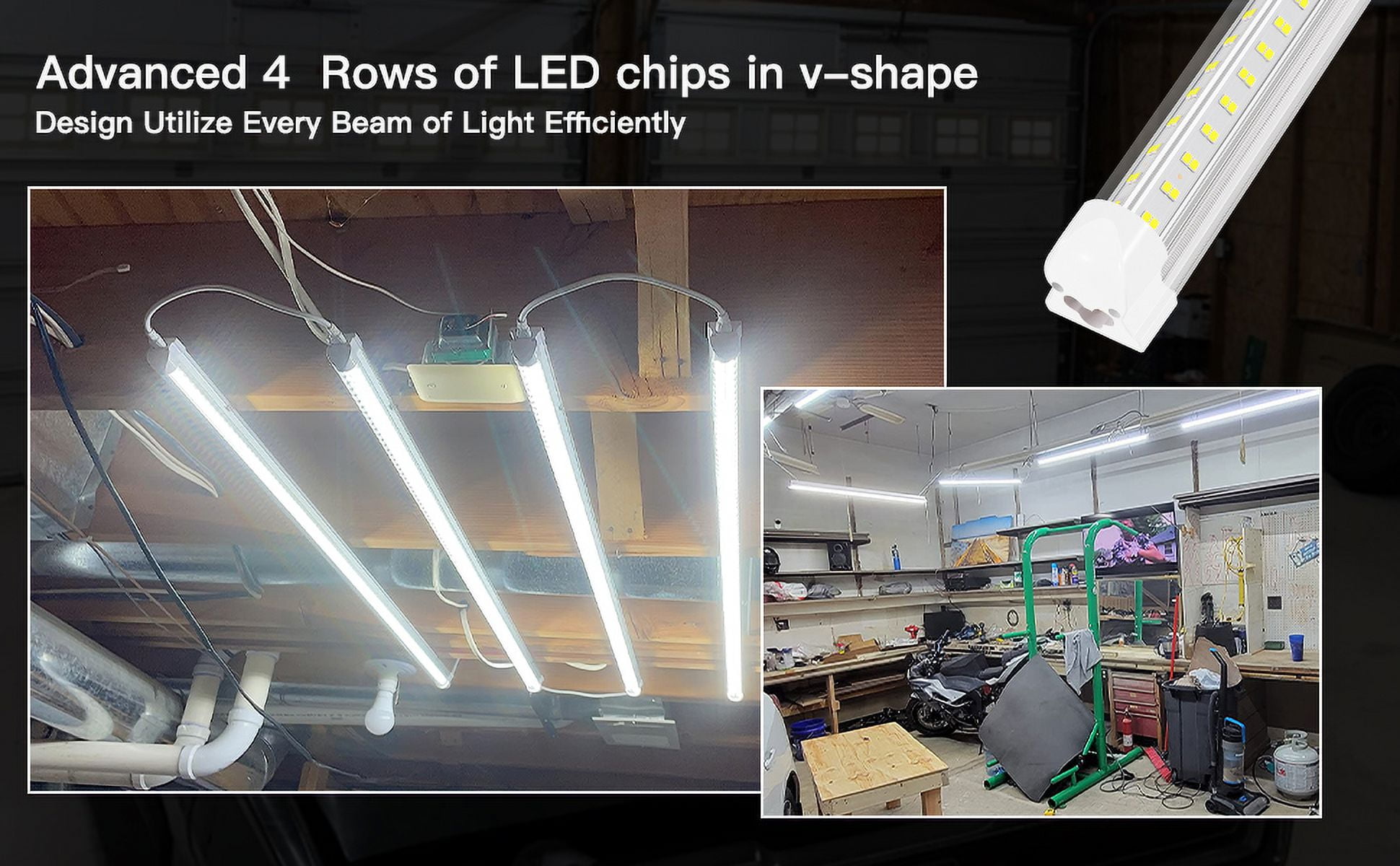 Led Shop Lights 4FT 4 Packs, 75W 9500LM 5000K, Linkable 4ft Led Shop Light, Super Bright 4 Foot Led Shop Lights for Workshop, V Shape 4 ft Led Light Fixture, 4 Row Led Tube Lights