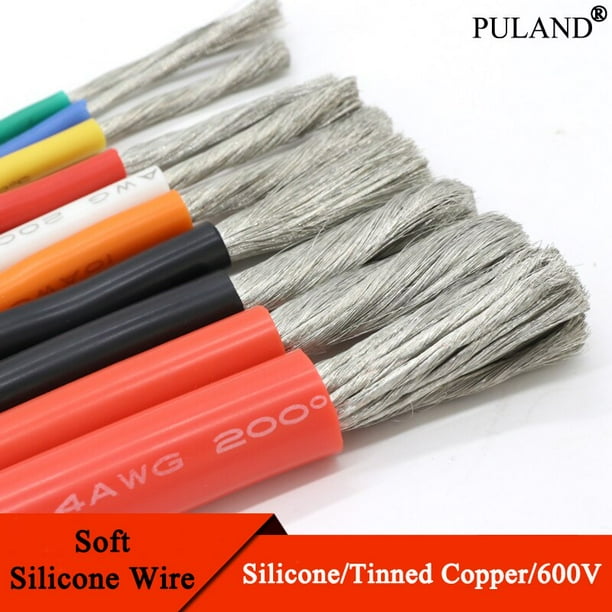 Cable de silicona ultrasuave resistente al calor, cable de cobre Flexible de alta temperatura, 30, 28, 26, 24, 22, 20, 18, 16, 15, 14, 13, 12, 10 AWG, 1M/5M