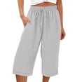 thumbnail image 5 of BUIGTTKLOP Cotton Linen Capri Pants for Women Drawstring High Waisted Capris Loose Fitted Cropped Lounge Pants, 5 of 6