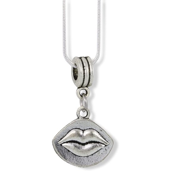 Lips on Oval Charm Snake Chain Necklace