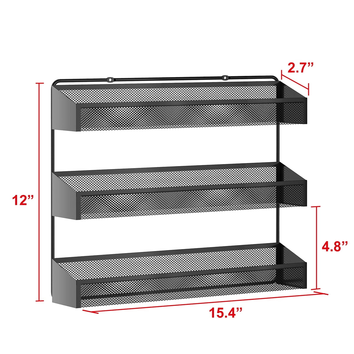 Auledio 2 Pack Spice Rack Organizer, 3 Tier Counter-top Stand or Wall Mounted Storage Rack Hanging Shelf for Kitchen Cabinet, Cupboard, Pantry Door Bathroom Shower Cosmetic (Black)