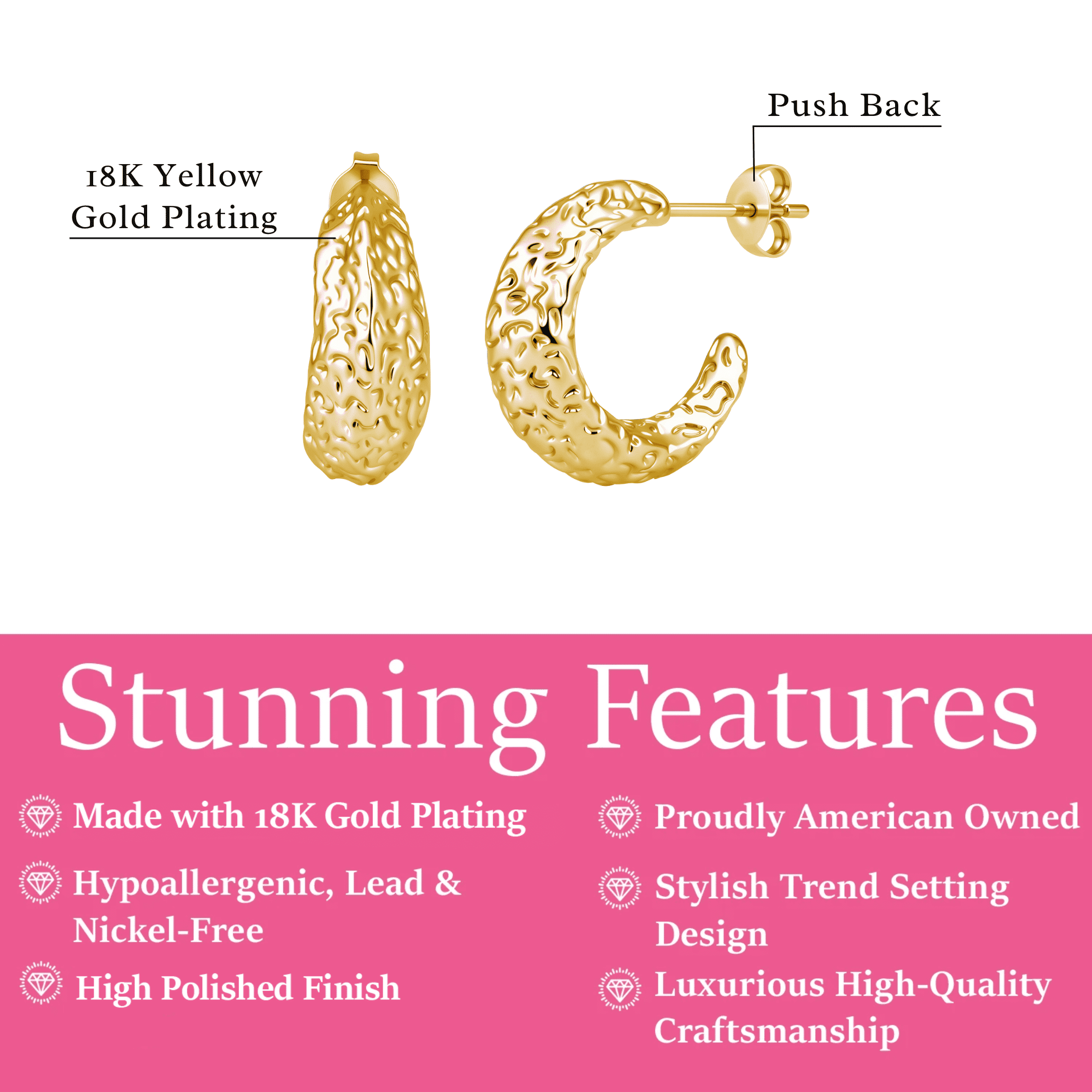 Cate & Chloe Oaklynn 18k Yellow Gold Plated Hoop Earrings for Women
