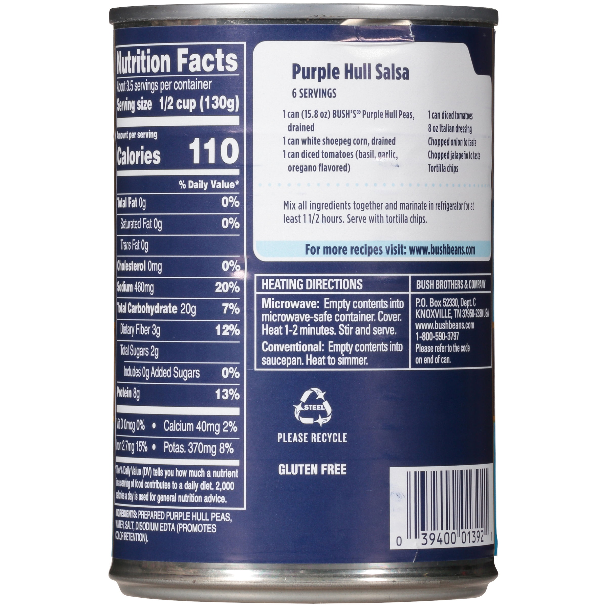 Bush's Purple Hull Peas, Plant-Based Protien, Gluten Free, Canned Peas, 15.8 oz