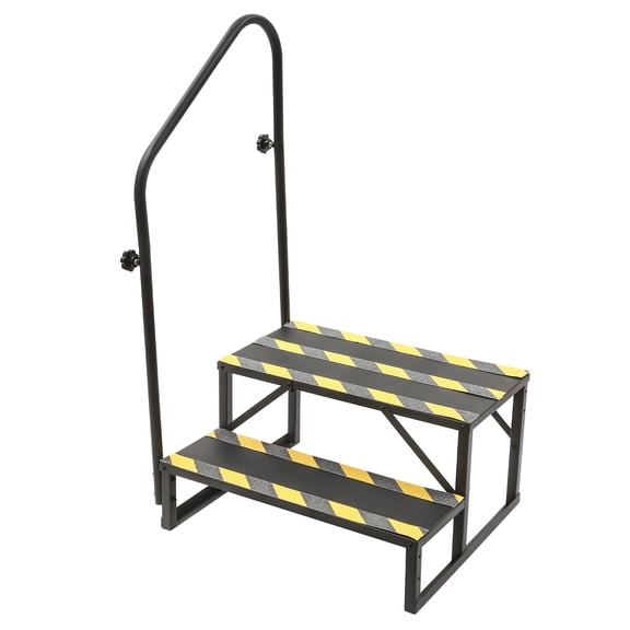 2-Step Steel RV Steps Hot Tub Steps with Handrail & Reflective Strip