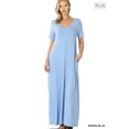 thumbnail image 2 of Zenana Women's Relaxed Fit V-Neck Short Sleeve Full Length Maxi Long Dress w/ Side Pockets, 2 of 4