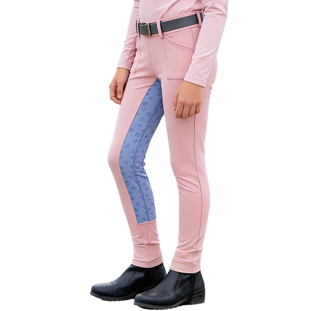 dPois Kids Girls Horseback Riding Tights High Waist Arena Training Breeches with Pockets for Riding Pink 6