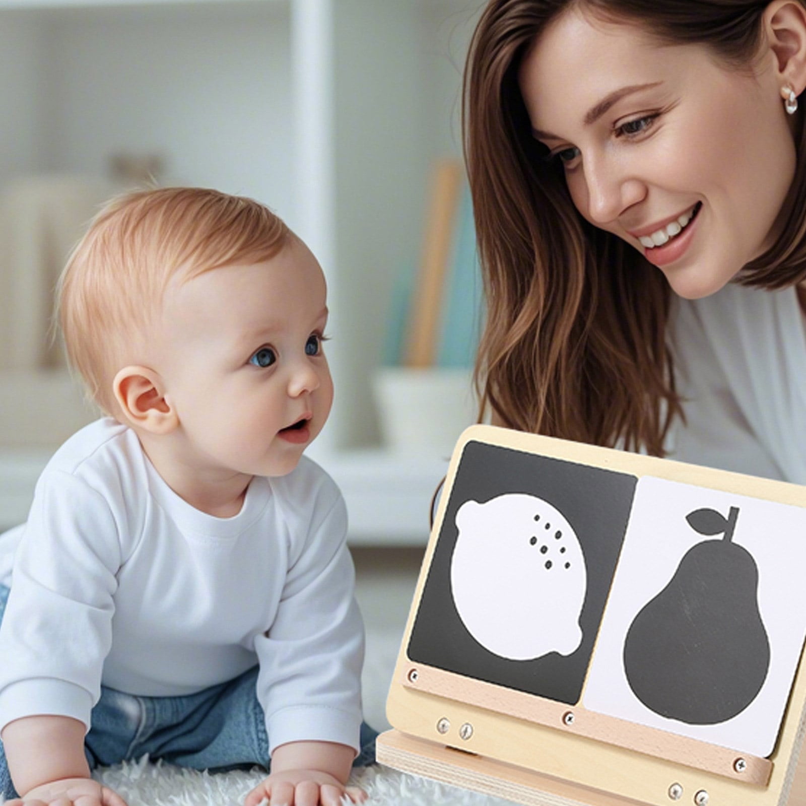 Wooden Infant Perceptual Development Toy Pliable Glass With Constructed In Card Storage For Visual Cognitive Learning