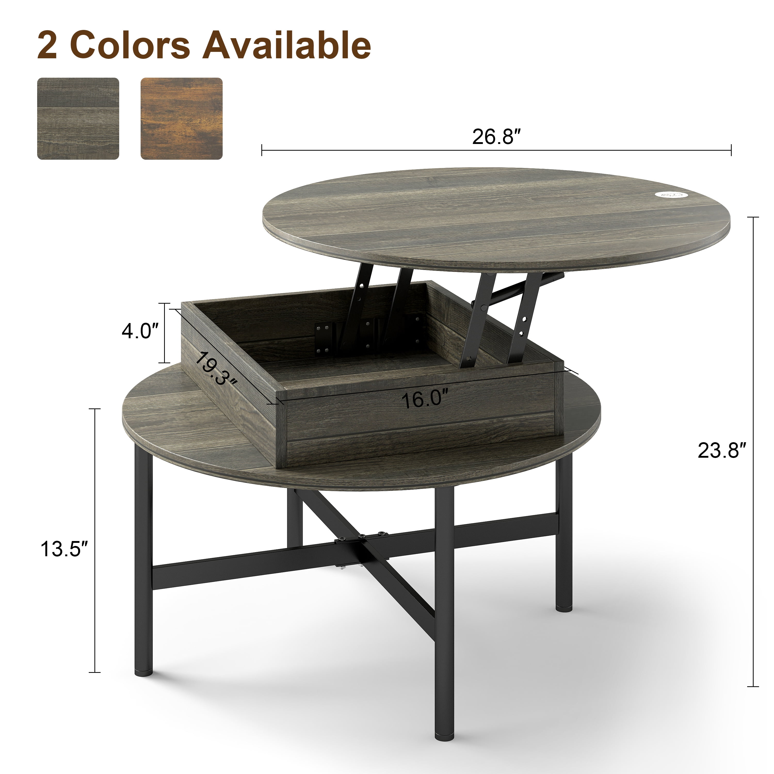 Manxile Round Lift Top Coffee Table, Center Tables with Hidden Storage Compartment for Living Room/Home Office, Charcoal Gray