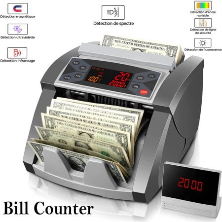 LCD Display Black Bill Counter DOMENS UV+MG+IR+DD Counterfeit Detection Money Machine Counter-US Dollar Cash Counter-Portable Currency Banknote Counting Machine 
