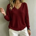 thumbnail image 5 of Women's Waffle Knit Sweatshirt Long Sleeve V-Neck Solid Color Loose Fit Casual Pullover Tops for Daily Wear, 5 of 8