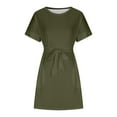 thumbnail image 2 of up to 60% off Gifts Usmixi Formal Dresses for Women Casual Pocket Swing A Line Knee-Length Dresses with Belt Crewneck Short Sleeve Solid Summer Midi Dress Army Green l, 2 of 6