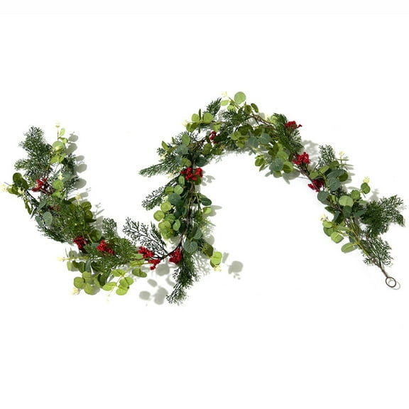 6ft Christmas Garland Artificial Simulation Cypress Eucalyptus Leaf Berry Garlands for Xmas New Year Winter Stair Fireplace Wall Door Decor