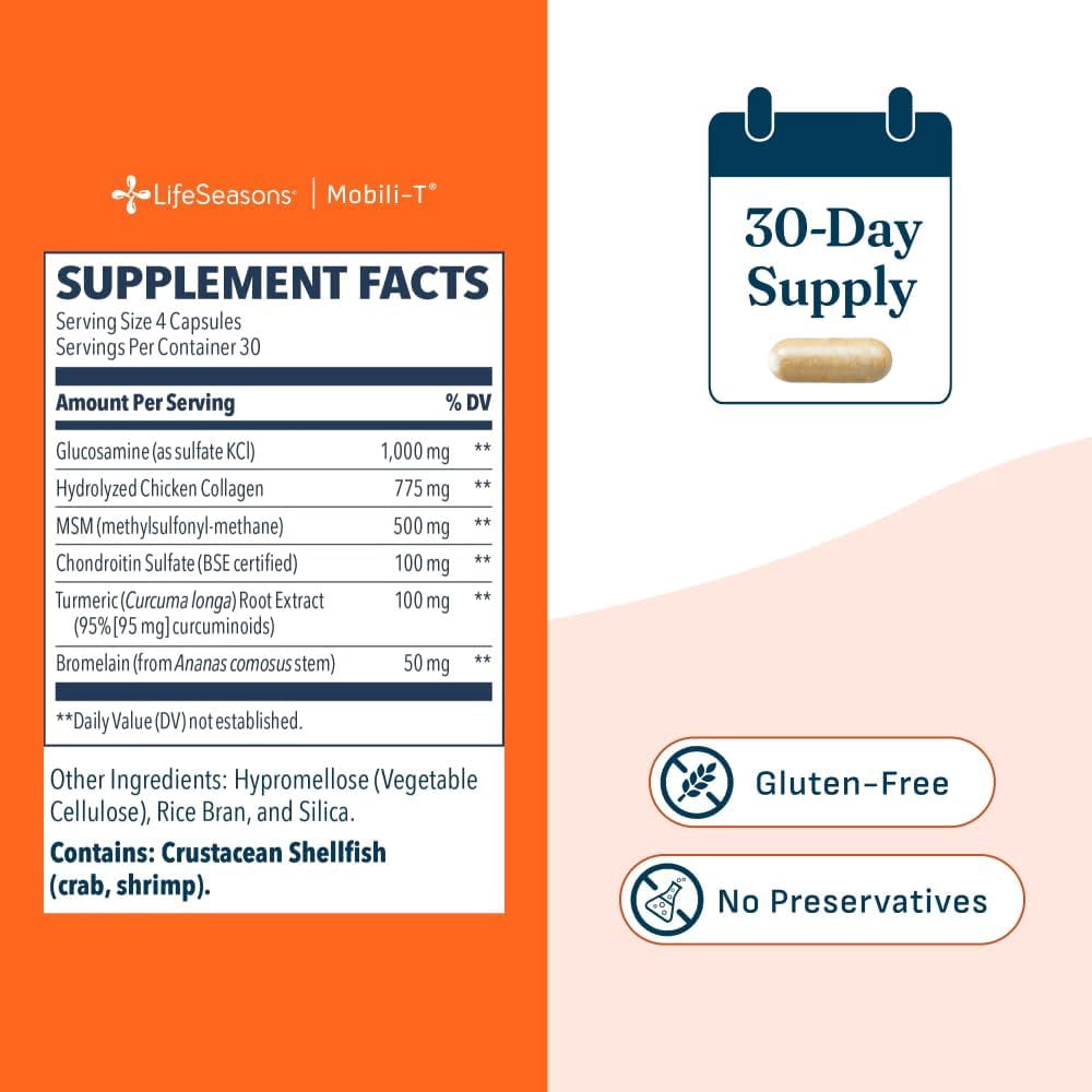LifeSeasons Mobili-T - Joint Support Supplement - Increase Range of Motion - Rebuild Tissue & Cartilage - MSM Chondroitin Collagen Glucosamine & Turmeric - 120 Capsules