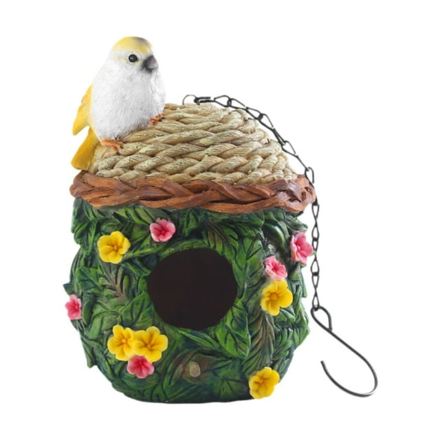 Casa para pájaros de resina, casas para pájaros con anidación de pájaros, casa decorativa para pájaros para de aves en el patio