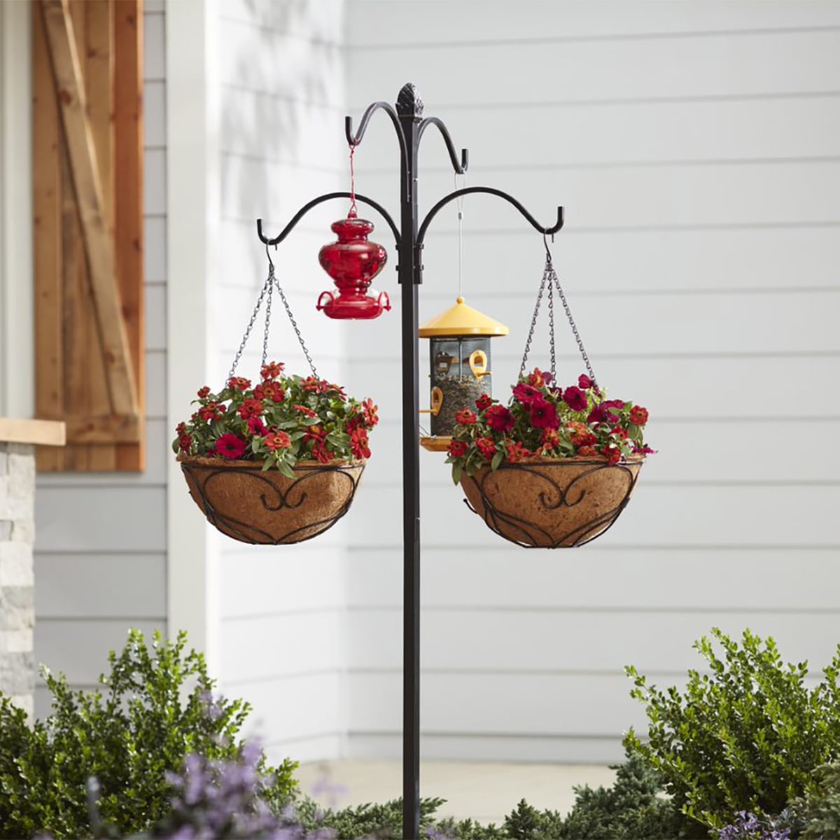 Panacea 84" Steel Black 4-Way Shepherd's Hook for Bird Feeder & Hanging Baskets