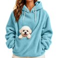 thumbnail image 2 of Flannel Pet Pouch Hoodie For Women, Ultra-Soft Pocket Front Sweatshirt, Pet Carrier Sweater For Small Dogs & Cat, Sky Blue, XXL, 2 of 4
