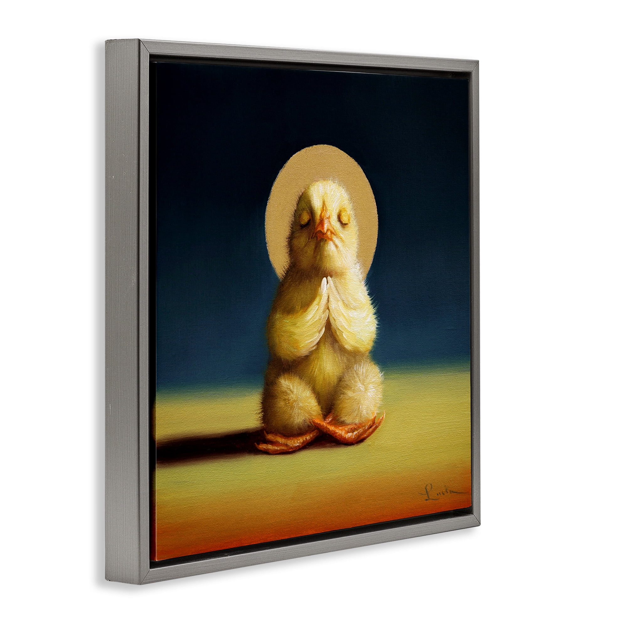 Stupell Industries Meditating Yoga Chick Animals & Insects Painting Gray Floater Framed Canvas Art Print Wall Art, 18 x 18