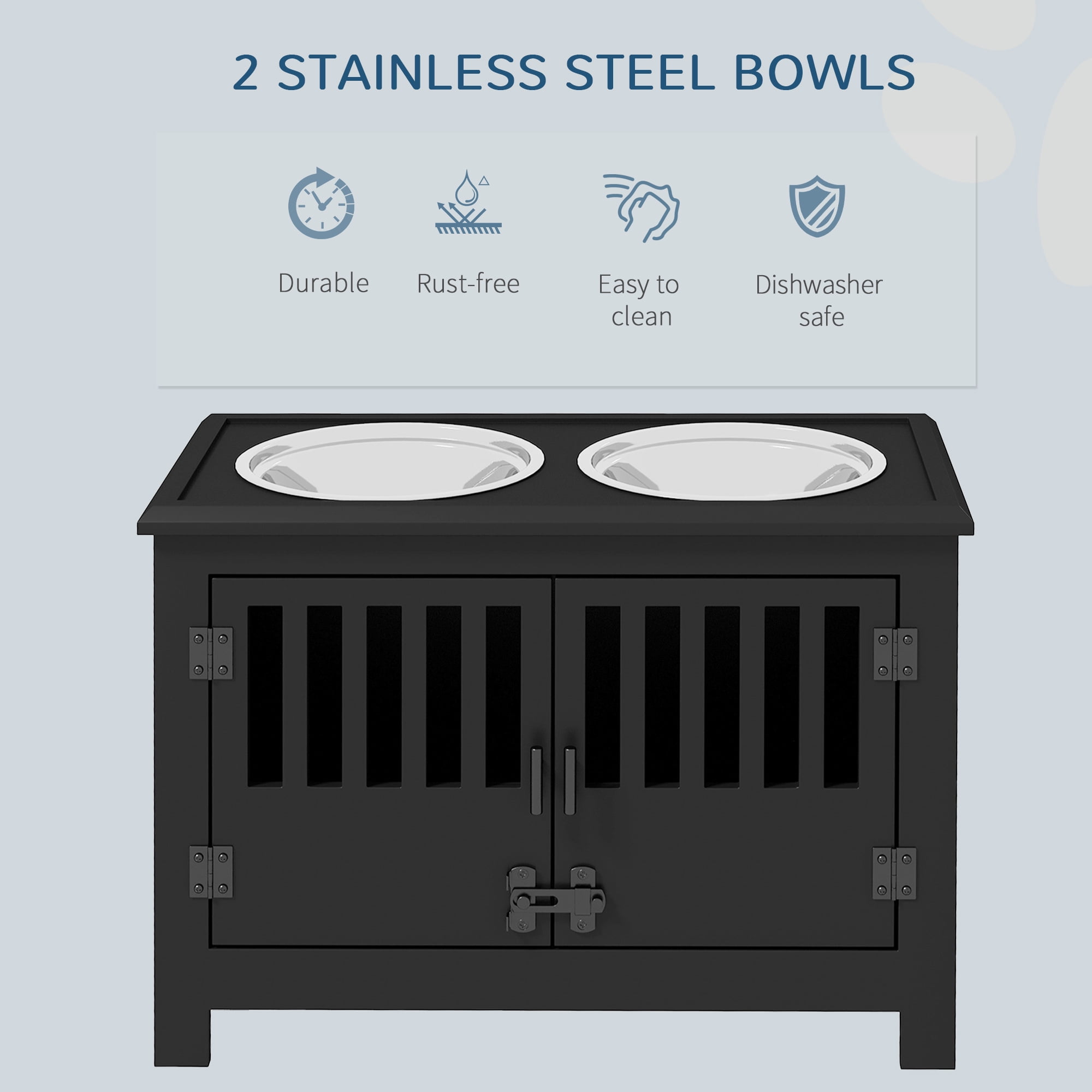 Large Elevated Dog Bowls with Storage Cabinet Containing Large 37L Capacity, Raised Dog Bowl Stand Pet Food Bowl Dog Feeding Station, Black