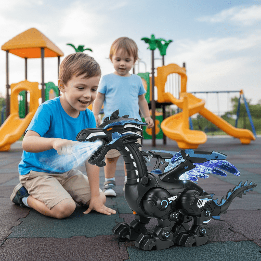 Generic Walking Dinosaur Robot Toy, Black, Educational Interactive STEM with Spray Lights, Ages 3-12, 1 Pack
