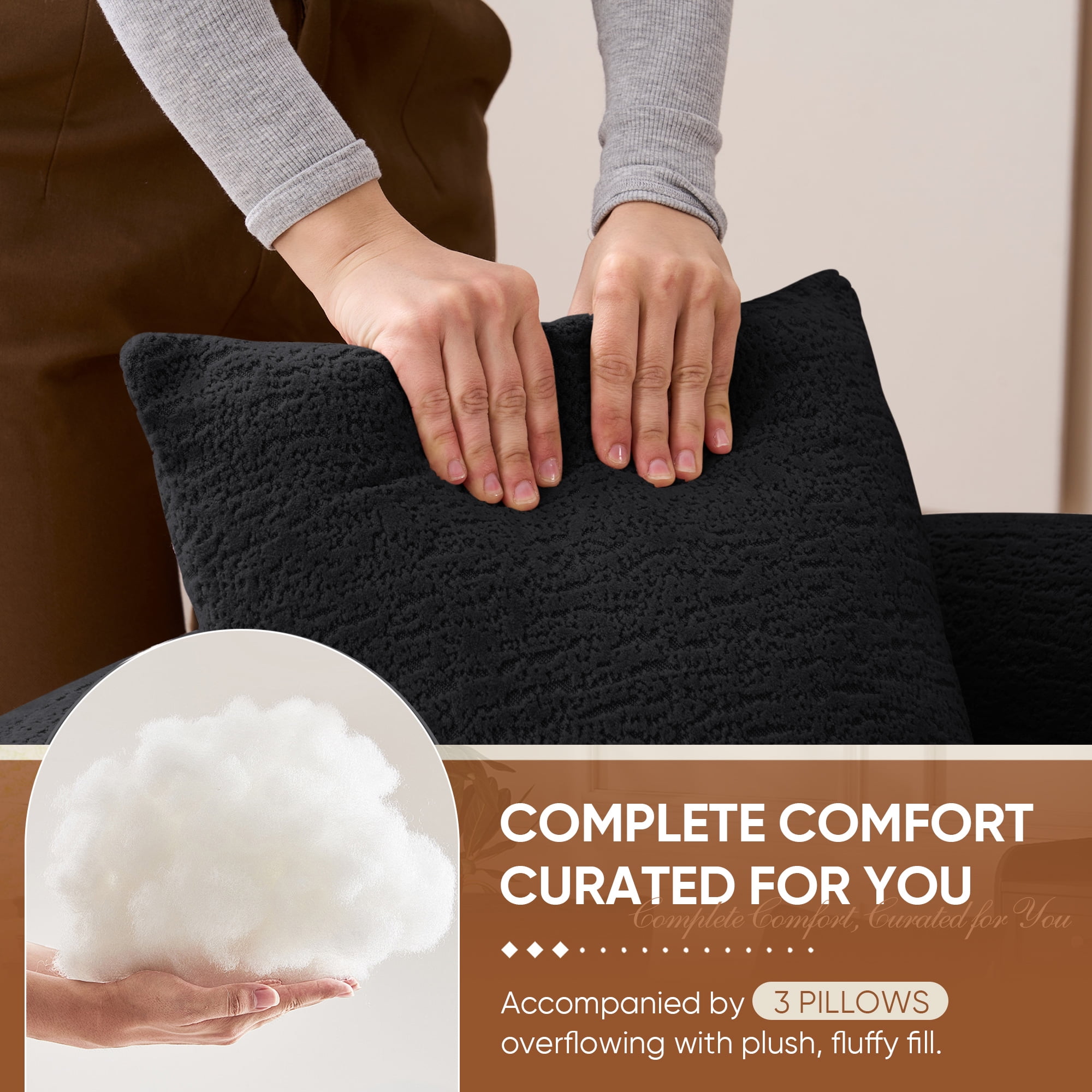 Timbernest 65" Loveseat Sofa, 2-Seat Chenille Cloud Couch, Modular Curved Sofa for Living Room, Black