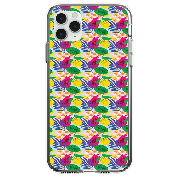 DistinctInk Clear Shockproof Hybrid Case for iPhone 12 MINI (5.4" Screen) - TPU Bumper, Acrylic Back, Tempered Glass Screen Protector - Summer Vibes Floral Pattern Pink Green Yellow