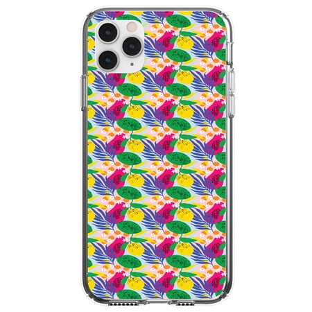 DistinctInk Clear Hybrid Case for Apple iPhone 13 (6.1 Screen) - Summer Vibes Floral Pattern Pink Green Yellow - Wireless Charging Compatible