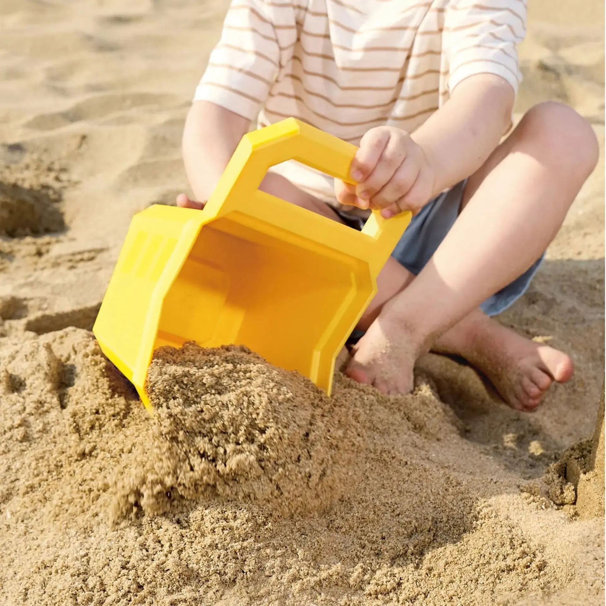 Hape: Sand Construction Playset - 4pc Beach Toy Set, Digger Bucket, Bulldozer Shovel, Safety Cone, Indicator, Scoop & Dig, Water Play, Kids Ages 3+