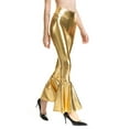 thumbnail image 2 of SWSMCLT Women's Mermaid Flare High Waisted Leggings Skinny Long Shiny Metallic Pants Wet Look Stretch Halloween Bell Bottom Trousers Golden Small, 2 of 4